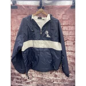 Storm Duds Jacket Mens Large Ole Miss Rebels 1/4 Zip Hooded Blue and White